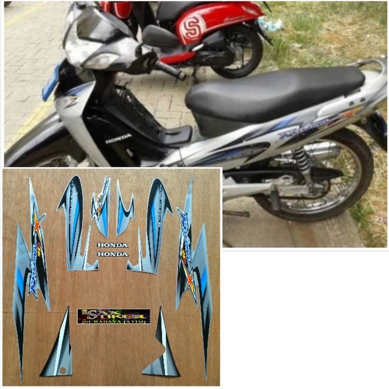 Striping original Honda Karisma X 125 D silver Lis biru tahun 2006