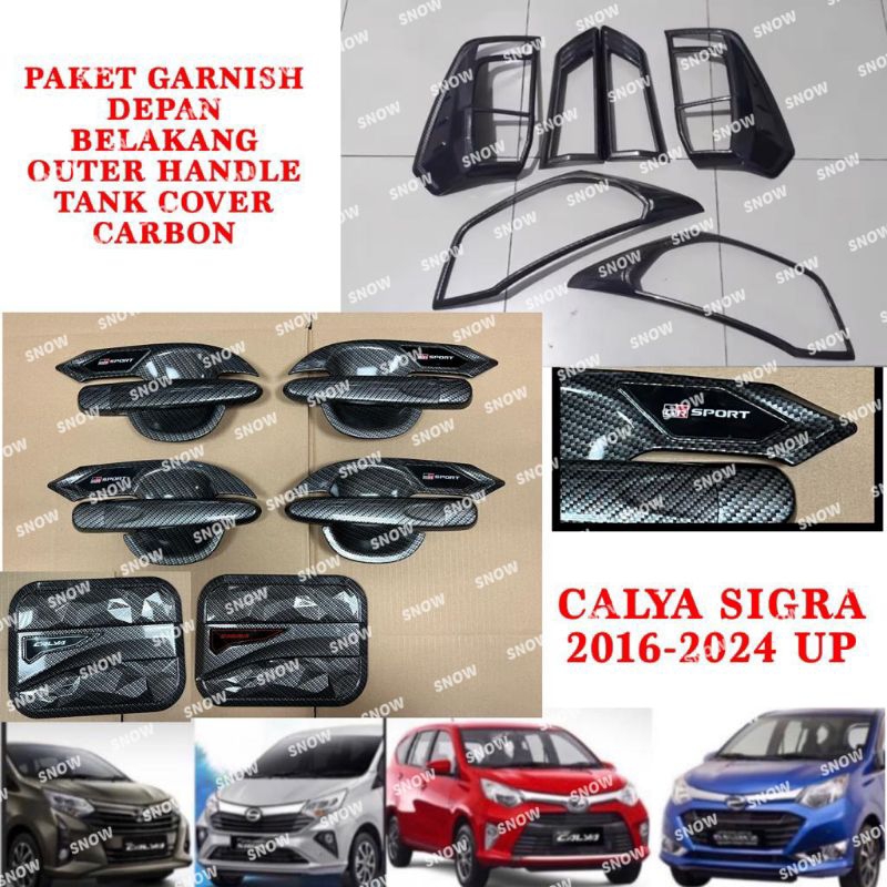 Paket Garnish Lampu Depan Belakang Outer Handle Tank Cover Calya Sigra 2016 2019 2022 2023 2024 UP GR SPORT Carbon Glossy