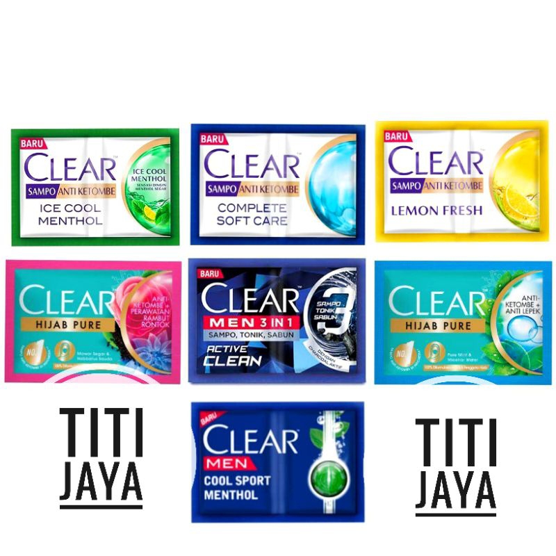 CLEAR SHAMPOO SACHET MEN MENTOL ANTI KETOMBE HIJAB LEMON HIJAU BIRU KUNING PINK HIJAU ACTIVE GROSIR 