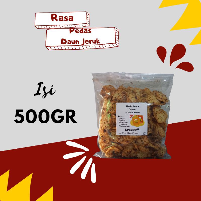 

Basreng khas jogja atau Pikso(keripik baso) pedas daun jeruk 500gr