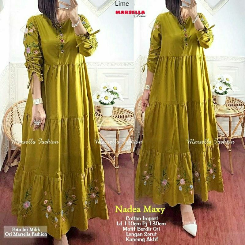 Nadea Maxy, GAMIS WANITA MUSLIM CANTIK MODIS FIT XXL LD 110 BAHAN KATUN IMPORT MIX BORDIR KANCING BUSUI TERMURAH TERLARIS OOTD KEKINIAN