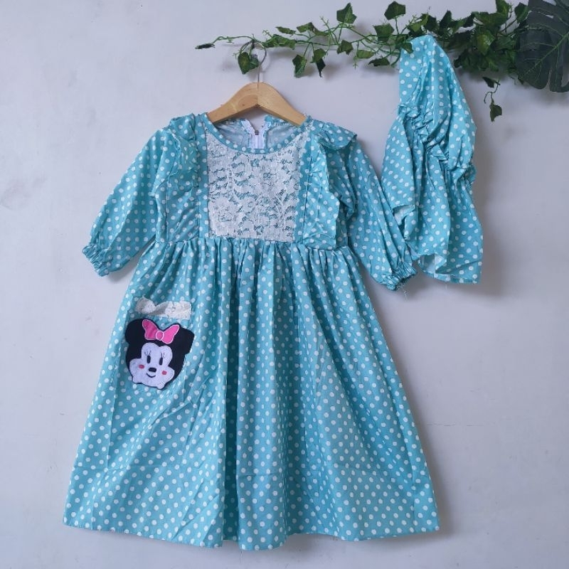 Gamis Anak 3 4 6 8 Tahun Anak Cewek Perempuan Katun Busana Muslim Gamis Anak Free Hijab kekinian Terbaru Lucu ( Gamis MiniMo Polka )