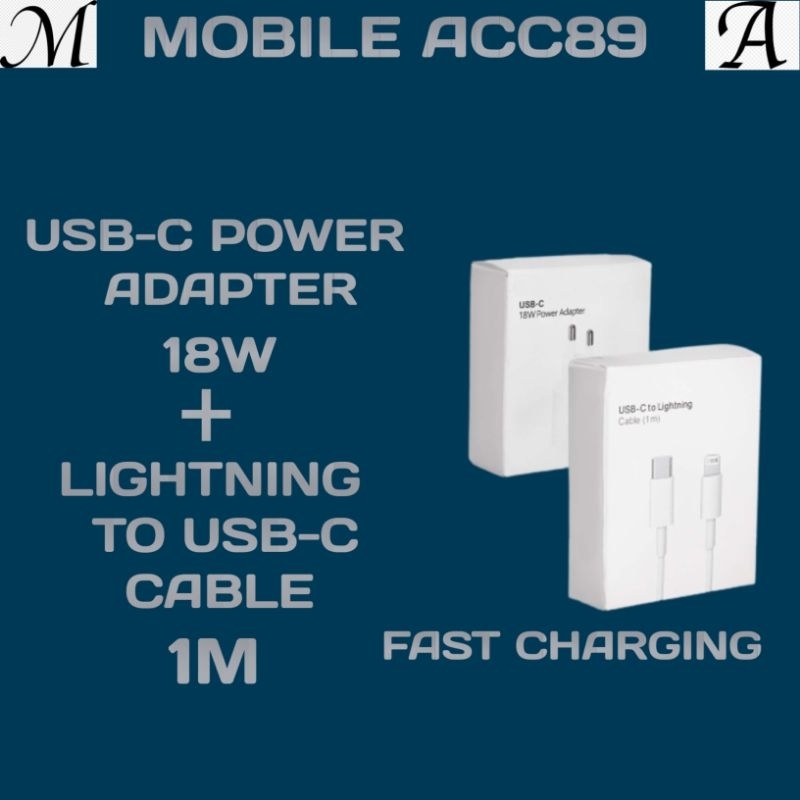 Charger Fast charging Lightning To USB-C CABLE 1M &amp;USB-C Adapter 18W