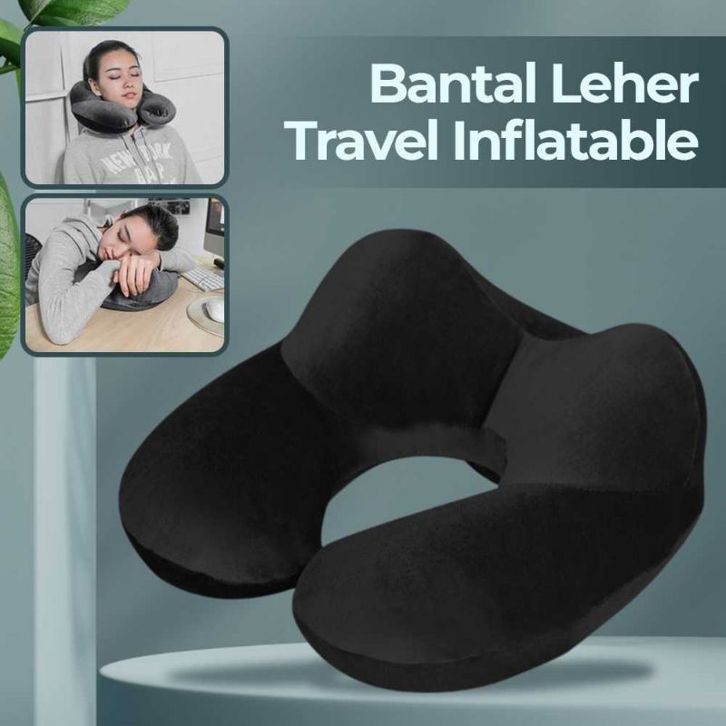 TUBAN Bantal Leher Travel Inflatable Neck Pillow U-Shape Black Hitam Comfortable - X-000