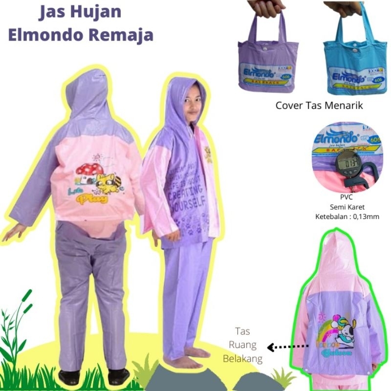 Jas Hujan Anak Jaket Celana Backpack EJC 606 Elmondo SD 6-10Tahun Mantel Mantol Anak Setelan Jaket Celana