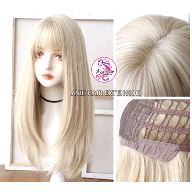 Wig Rambut Palsu wanita / wig rambut palsu perempuan panjang 60cm / Wig Warna Putih / Wig panjang ad