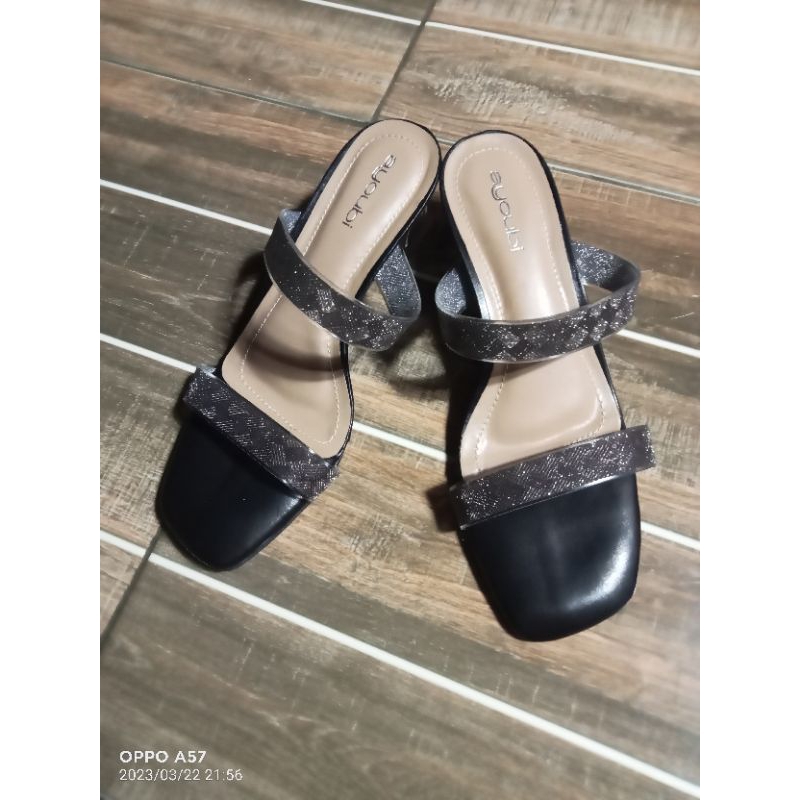 sandal wanita glitar hells kaca 5cm