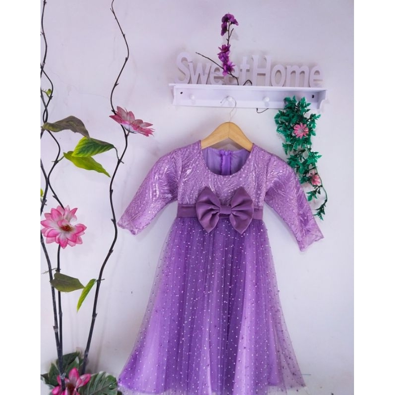 gamis Swaroski/dress Swarovski/gamis pesta anak/gamis mewah/gamis lilac