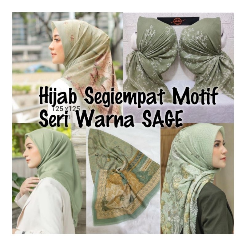 Hijab Segiempat Motif SERI Warna HIJAU SAGE