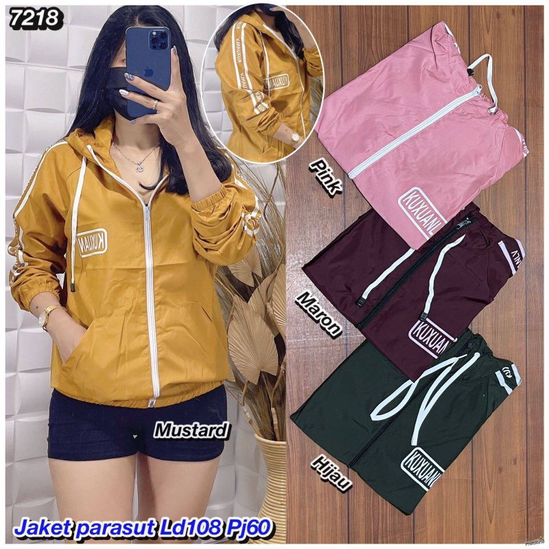 7218 jaket parasut kuxuan list topi