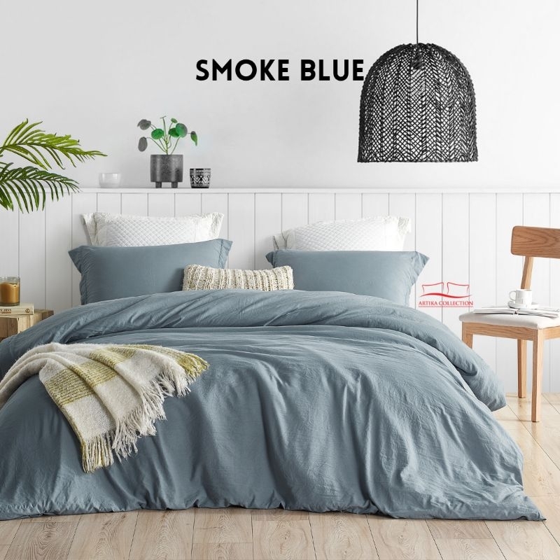 Sprei Estetik Polos Smoke Blue Tanpa Embos 90x200 100x200 120x200 160x200 180x200 Tanpa Embos Seprai Bahan Polymicro