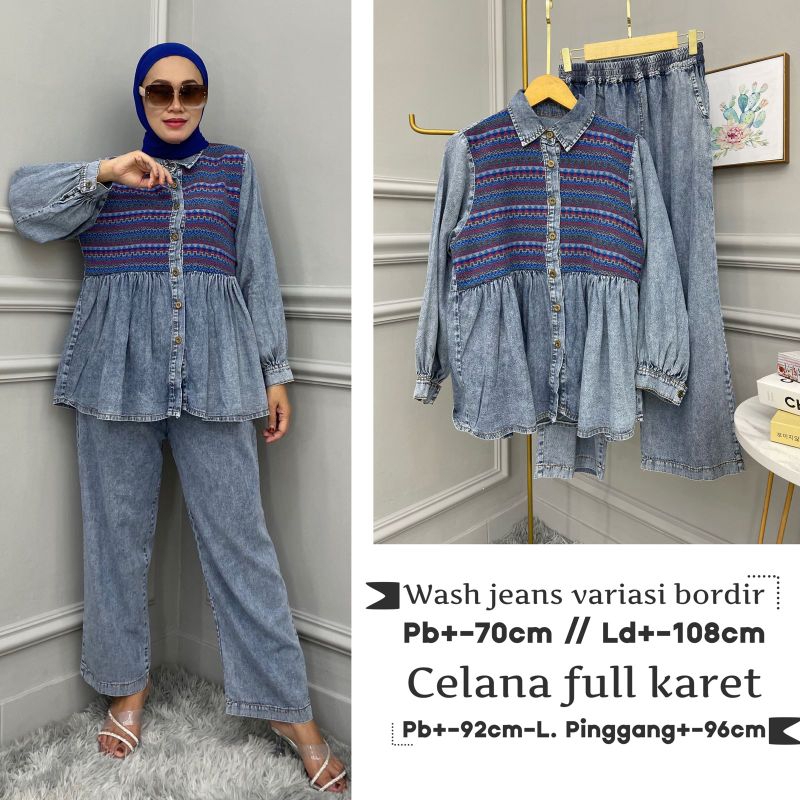 One Set Jeans wash variasi bordir