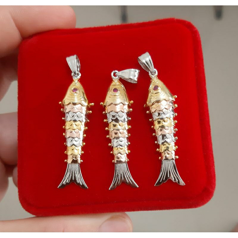 Liontin ikan perak silver 925 lapisan tiga warna