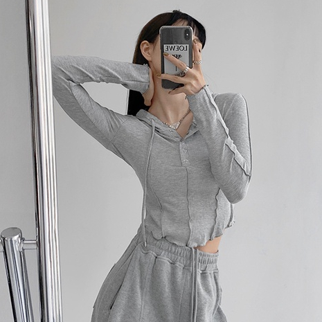 [Premium] Summer Soft Cropped Ribbed Set head Hooded T-shirt 7075 S/M/L