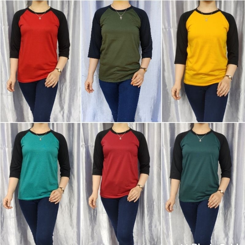 kaos polos reglan pria wanita MICRO unisex lengan 3/4 uk M L XL XXL