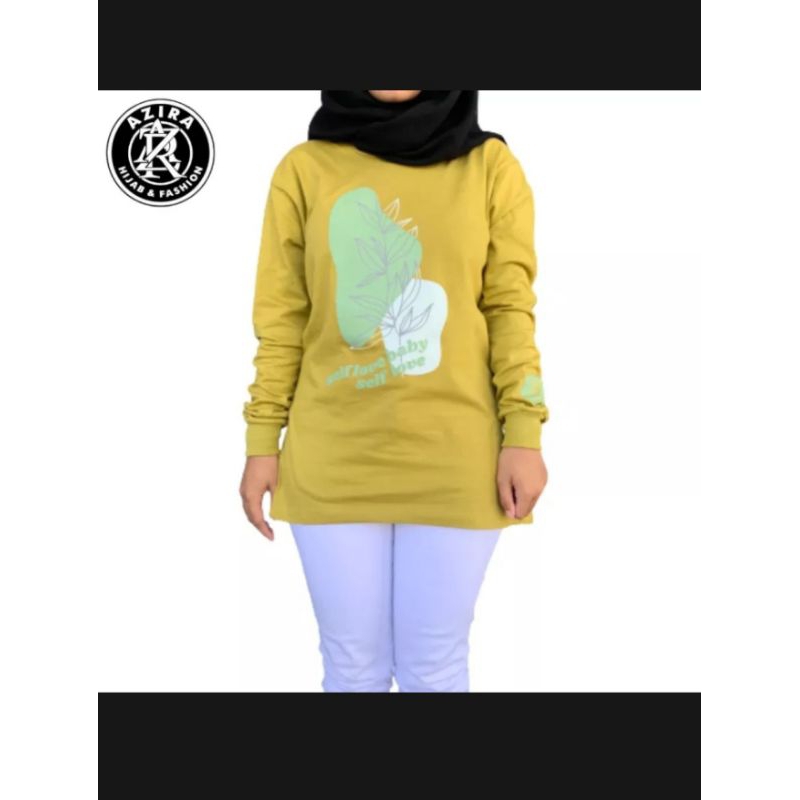 kaos wanita lengan panjang warna kuning lemon/atasan wanita kekinian azira fashion