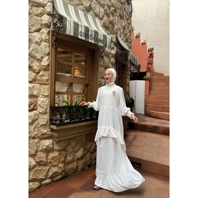 Talita Maxy putih,dress putih,gamis putih,baju lebaran,baju muslim