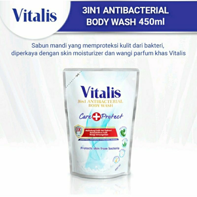 (B1G1) VITALIS 3in1 Antibacterial Body Wash Care &amp; Protect 450ml Free Aiken Hand Wash