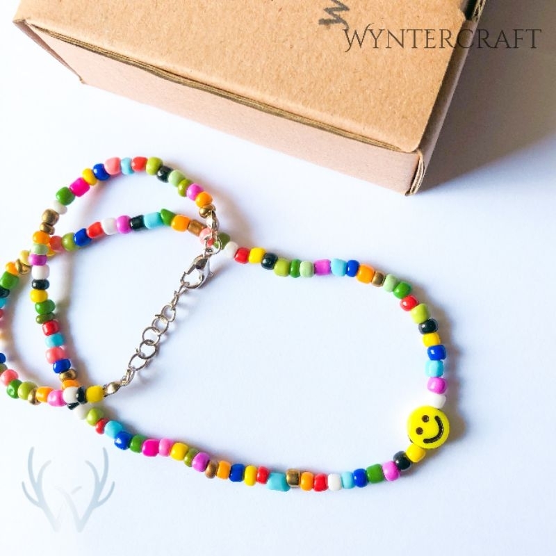 WB235 Wyntercraft Kalung Manik/Mote Smile Beads Rainbow Korean Style