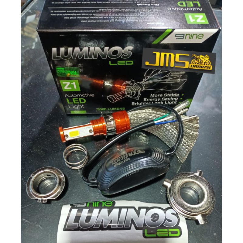 lampu bohlam utama depan led 9nine luminos LED z1 plus pendingin selabut anti air original warna putih universal mio sporty Mio soul beat vario125 mioj miom3 satria f150 cb150 suprax 125 blade jupiter z vega xeon cb150 r15 ninja r