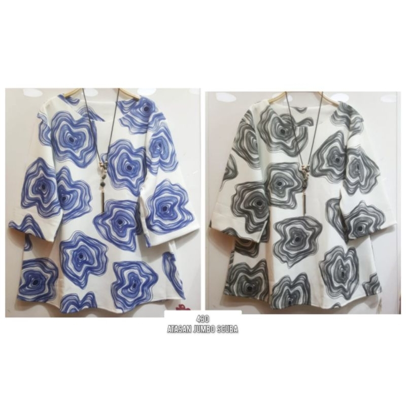 BLOUSE SCUBA JUMBO PREMIUM ATASAN WANITA BIG SIZE MOTIF 4