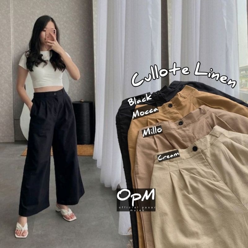 Celana Kulot Linen Highwaist Premium 2240 Side Button - Cullote Pants - Celana Kulot Linen Wanita / Four Button / Noza