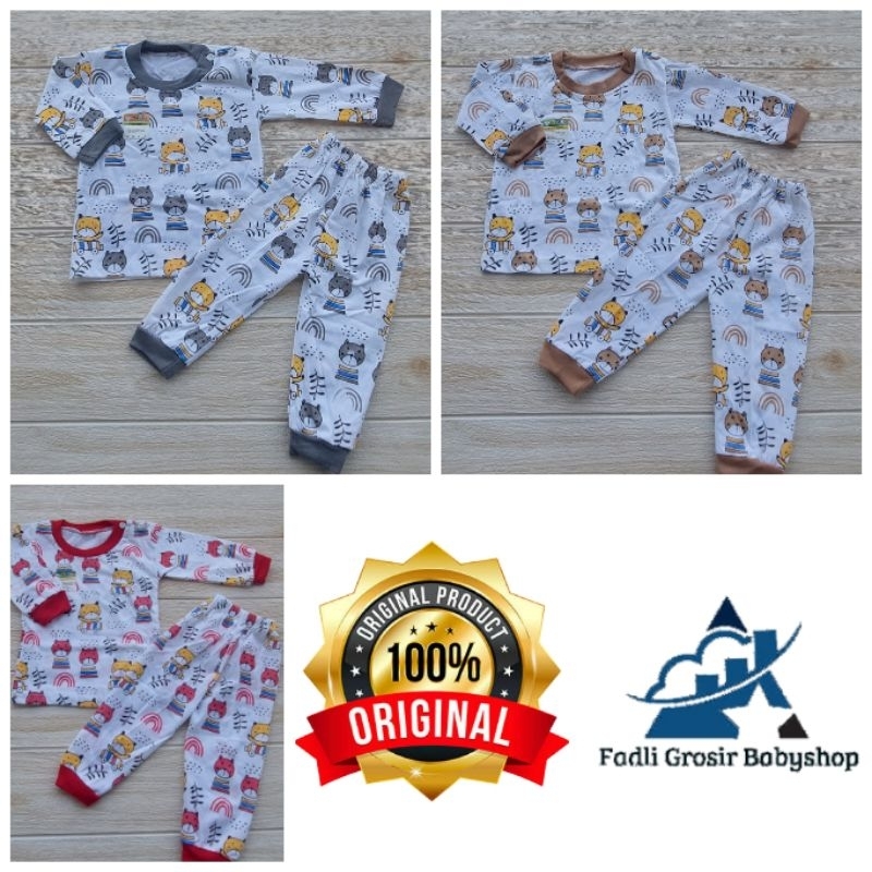 Setelan Baju Bayi Motif Karakter Bear Setelan Bayi Kancing Bahu Lengan Panjang Baju Celana Anak Usia 2-12 Bulan Terbaru