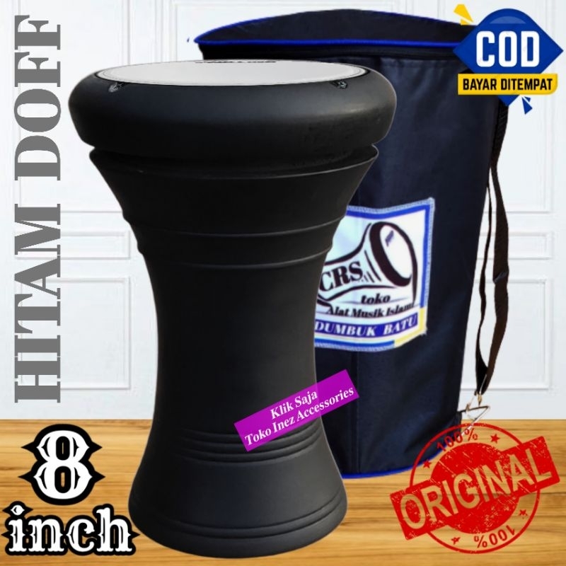 Darbuka Kayu Gendang 8 inch Hitam Dof Rolling Putih