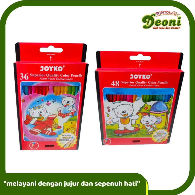 

Joyko 36 48 Superior Quality Colors Pencils / Pencil Warna Kualitas Super Inclued Gold & Silver