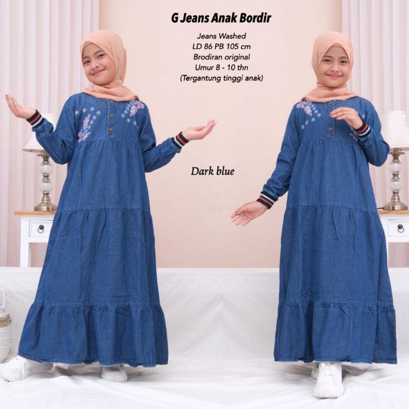 Gamis jeans anak bordir //JF753