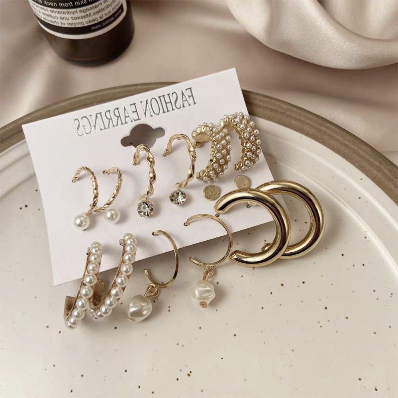 Anting Wanita Style Korea 9  Pasang Earrings Tusuk Aksesoris Unik