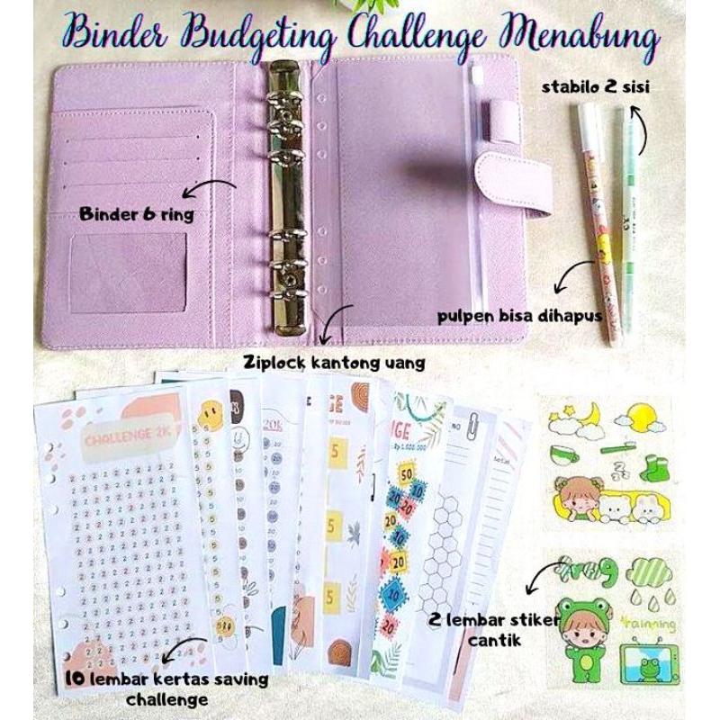

PAKET HEMAT LENGKAP A6 BINDER KEUANGAN / MONEY BINDER / Paket binder sinking fund / binder A6 / binder sequin daisy / ziplock / zipper pocket