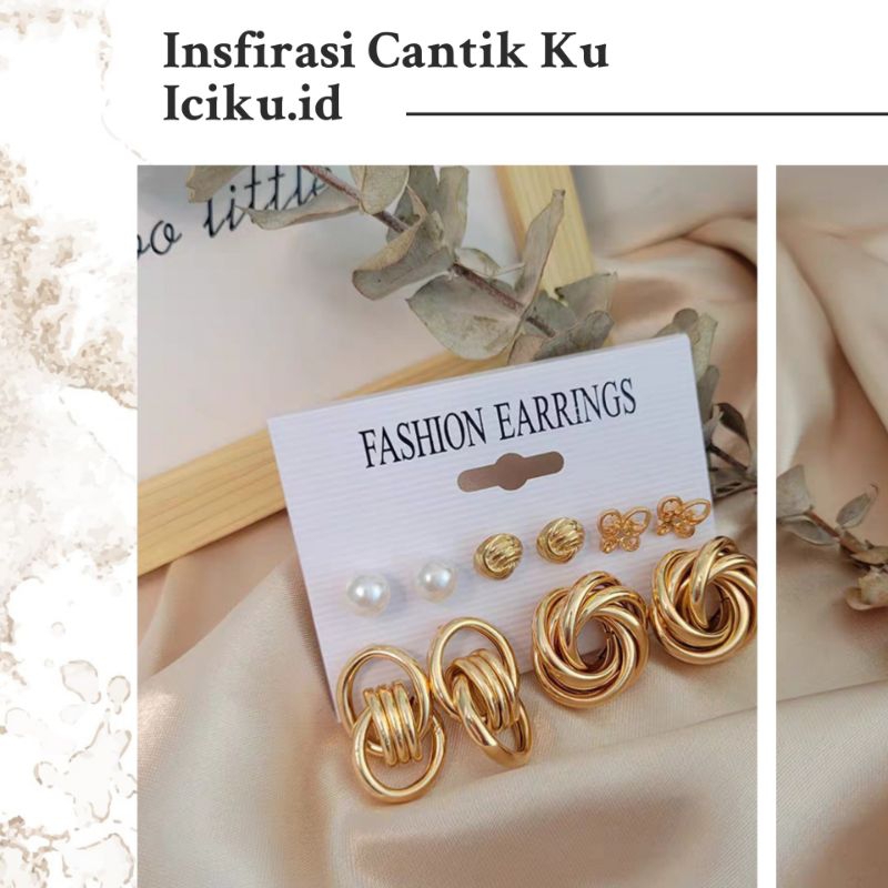 Anting 6 Pasang Anting Set Anting Tusuk Aksesoris Kondangan Wanita