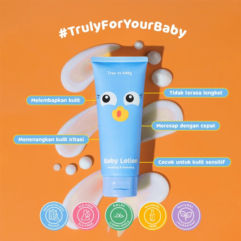 True to Baby Baby Lotion | Krim atau Lotion Pelembab Kulit Bayi dengan Sensasi Menyejukkan dan Tidak Lengket