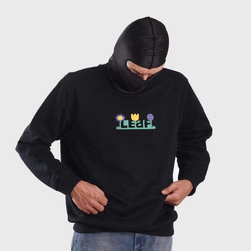 Sweater Crewneck Leaf Bloom Black Unisex