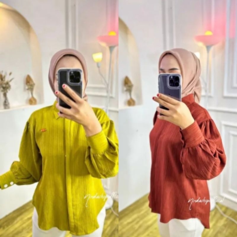 LOURYN SHIRT | Kemeja Blouse Wanita Lengan Balon Bahan Ladycrush LD 120