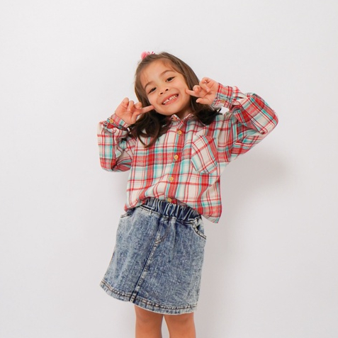 Yobebee Kemeja Flanel Anak Tangan Panjang Usia Remaja Tanggung 9 10 12 Tahun Baju Atasan Kids Motif Kotak Shirt Katun Model Casual Santai