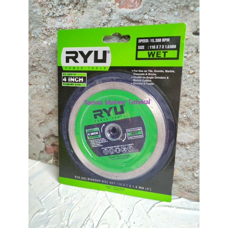 RYU 4&quot; Diamond Wheel Pisau Mata Potong Keramik Granit Wet Basah 4 Inch