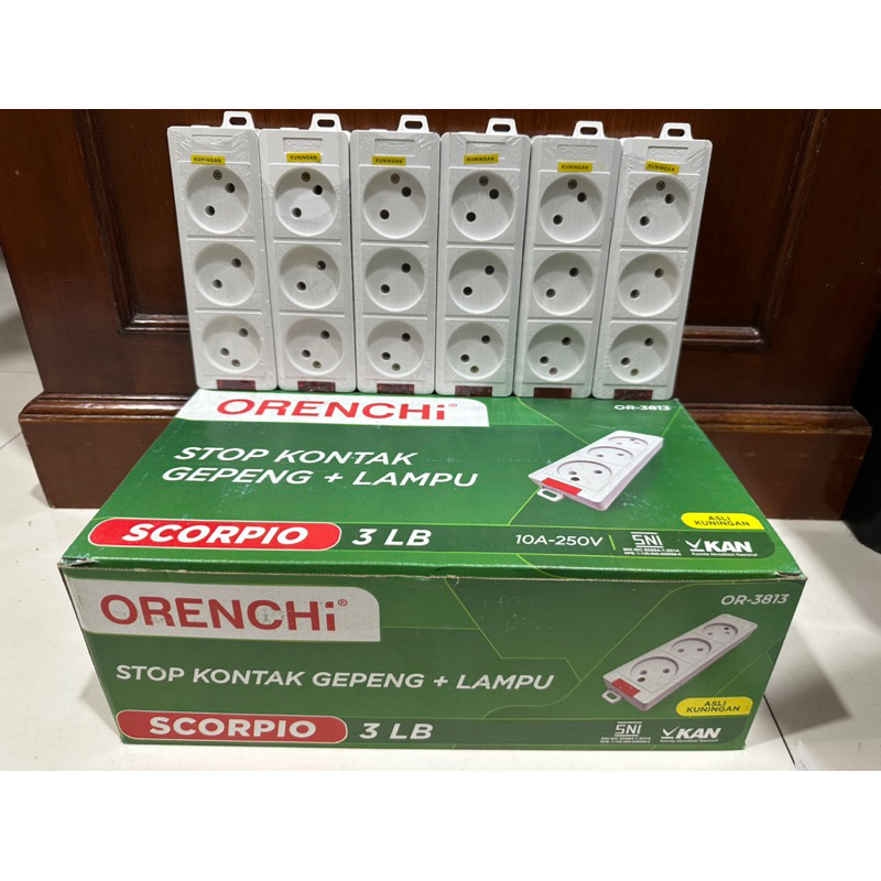 Stop Kontak Gepeng + Lampu ORENCHI 2 3 4 Lubang SNI ORENCHI SCORPIO