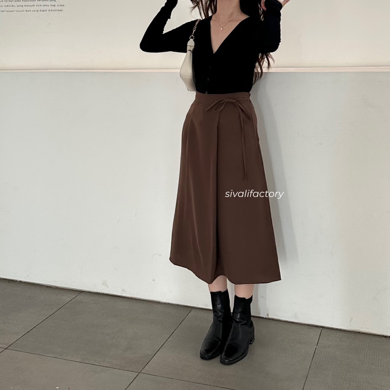 SIVALI Odila Skirt 803/804 - Polyester Skirt Anti Kusut - Midi Maxi Korean Loose Skirt - Rok Wanita