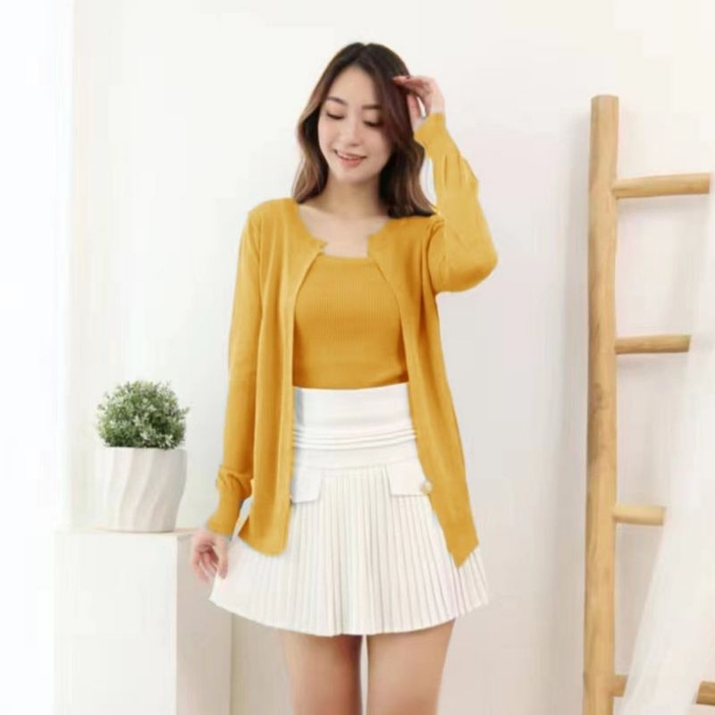 MDLV ~ 5890# Adelin Knitted 2pcs Set iner + Cardigan Rajut Import