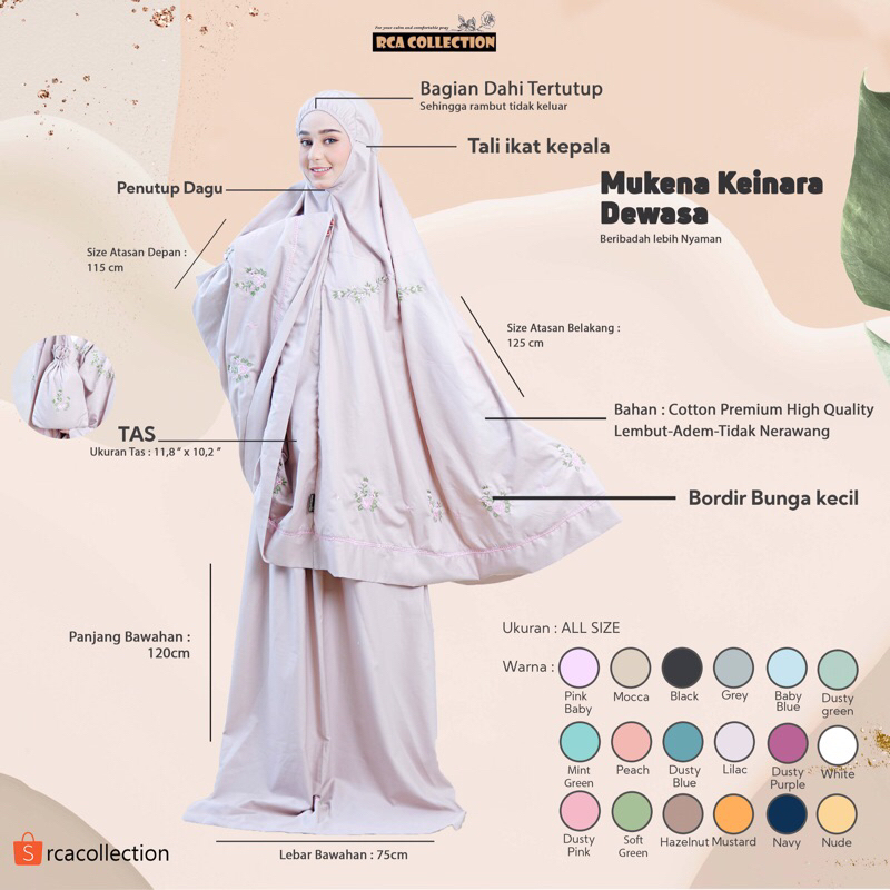 MUKENA RCA COLLECTION - Mukena New Keinara Perlengkapan Sholat Nyaman Adem dengan Dagu Tertutup