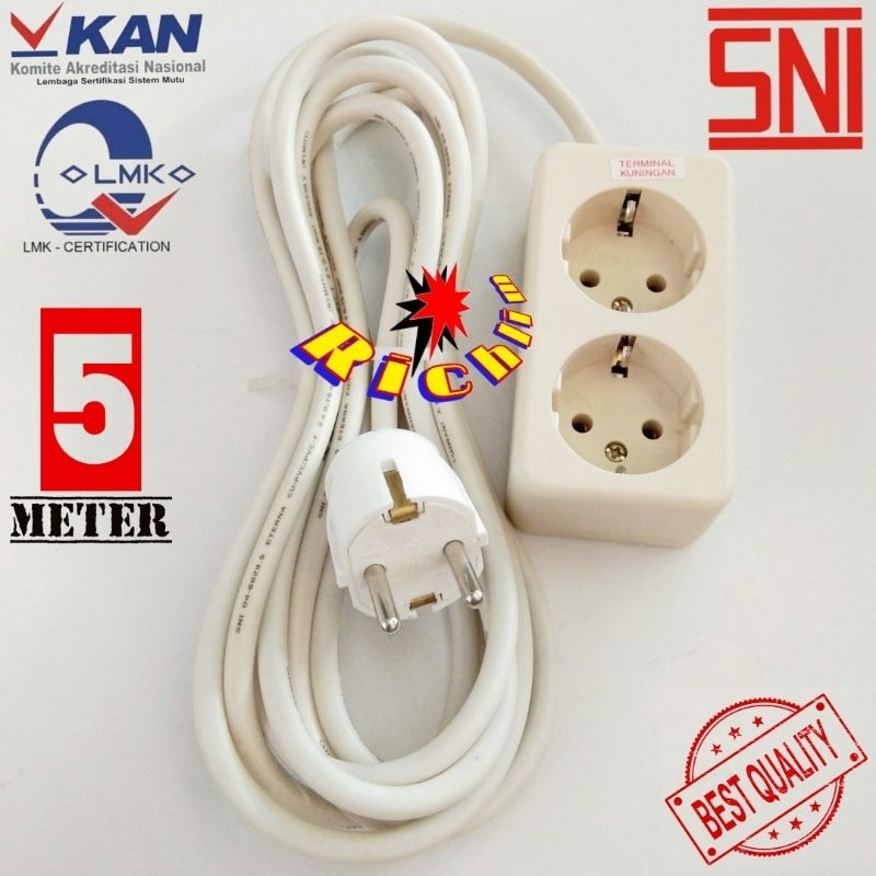 STOP KONTAK KABEL UTICON 2 LUBANG + 5 METER KABEL ETERNA + STEKER ARDE BROCO/COLOKAN LISTRIK