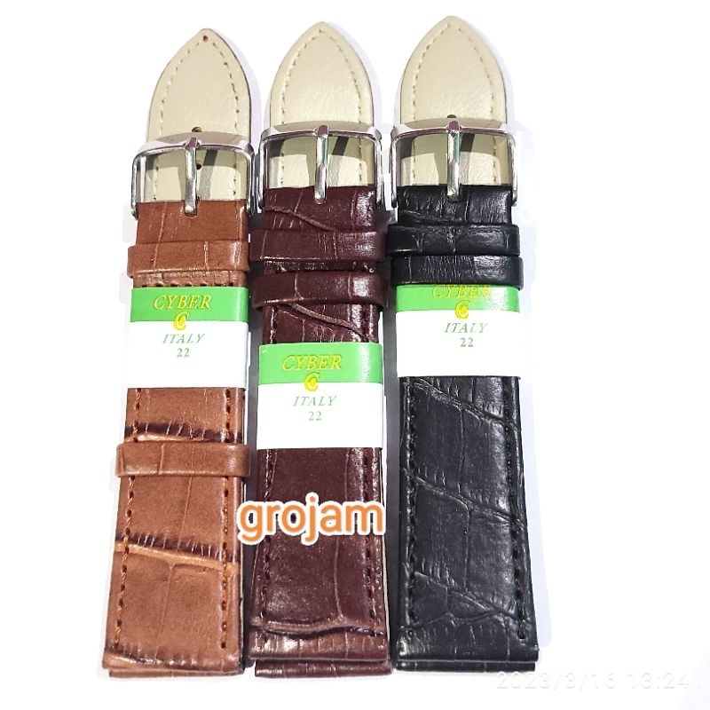 Tali Strap Jam Tangan Kulit Motif Cyber 12 14 16 18 20 22 24 26 28 30mm Hitam Coklat Tua Coklat Muda