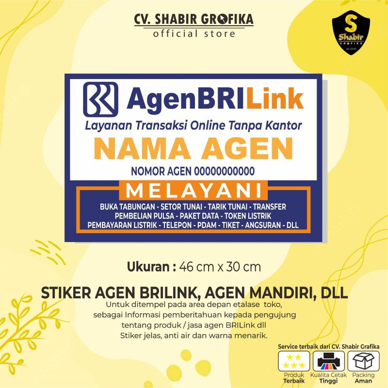 COD STIKER AGEN BANK, BRILINK, AGEN MANDIRI, AGEN 46 BNI, AGEN BCA, AGEN BSI (46 x 30 cm)