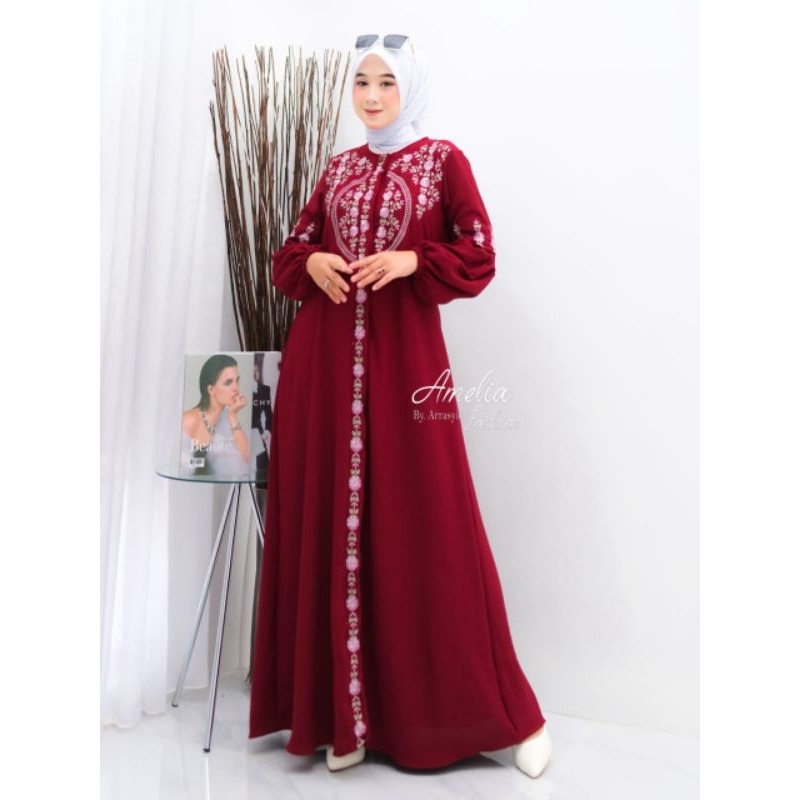 Dress cringkle Devita Zahra Novita Alfaro Amelia Bordir Brokat dress syari lebaran putih haji seragam pengajian komunitas ootd hits fashion