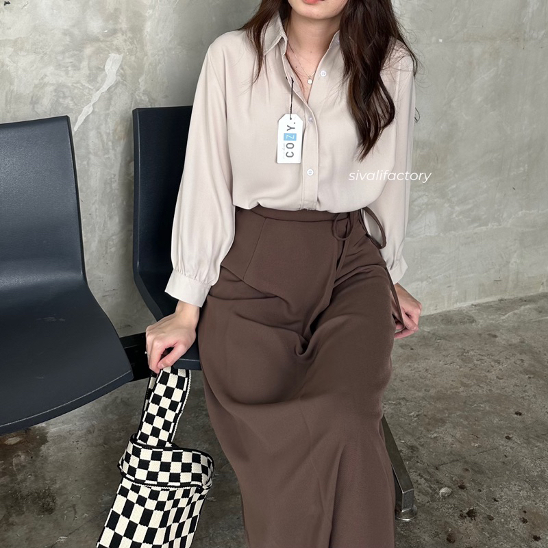 SIVALI Yuse Shirt - Kemeja Wanita Lengan Panjang Casual/Kerja - Oversized Shirt Outfit Lebaran