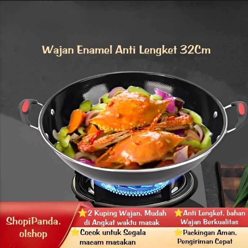 Wajan enamel gagang 32Cm Penggorengan Anti Lenvgket  hemat minyak⭐ShopiPanda.olshop⭐Wajan enamel gagang 32Cm Penggorengan Anti Lenvgket  hemat minyak⭐ShopiPanda.olshop⭐