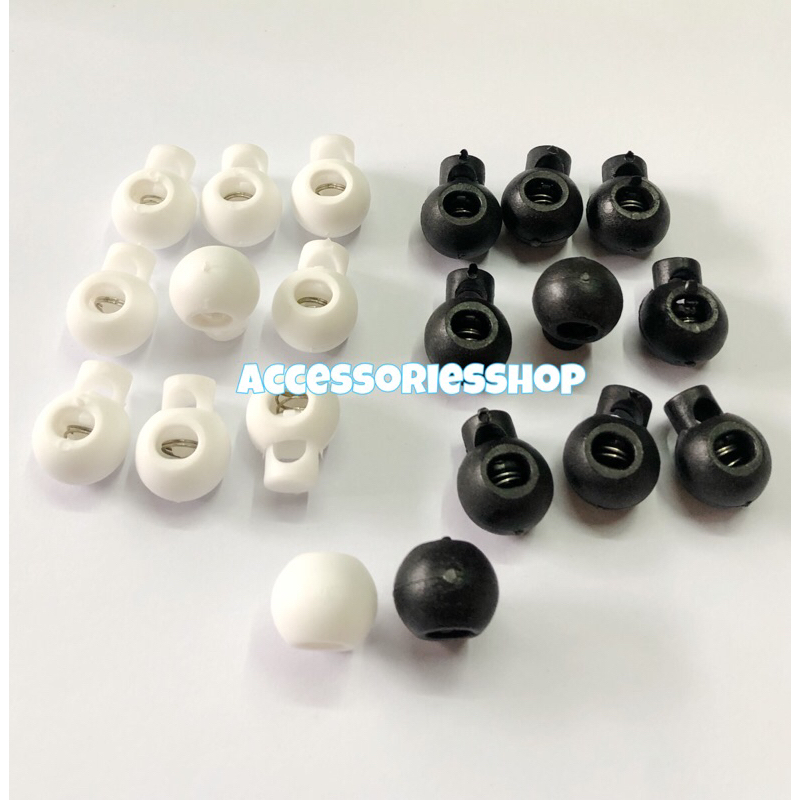 100pcs Stopper bulat tali kur/stopper bulat hitam,putih