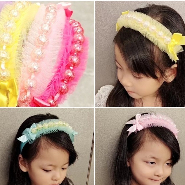 Michiro Bando Anak Perempuan Lucu/Bando Renda/Bando Pita/Bando Mutiara Bead Ball Ribbon Kids Headban